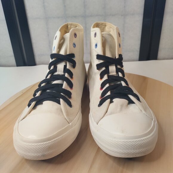 American Eagle Outfitters White w/ Multicolor Eyelets Hi-Top Sneakers Women US 9 - Picture 3 of 13